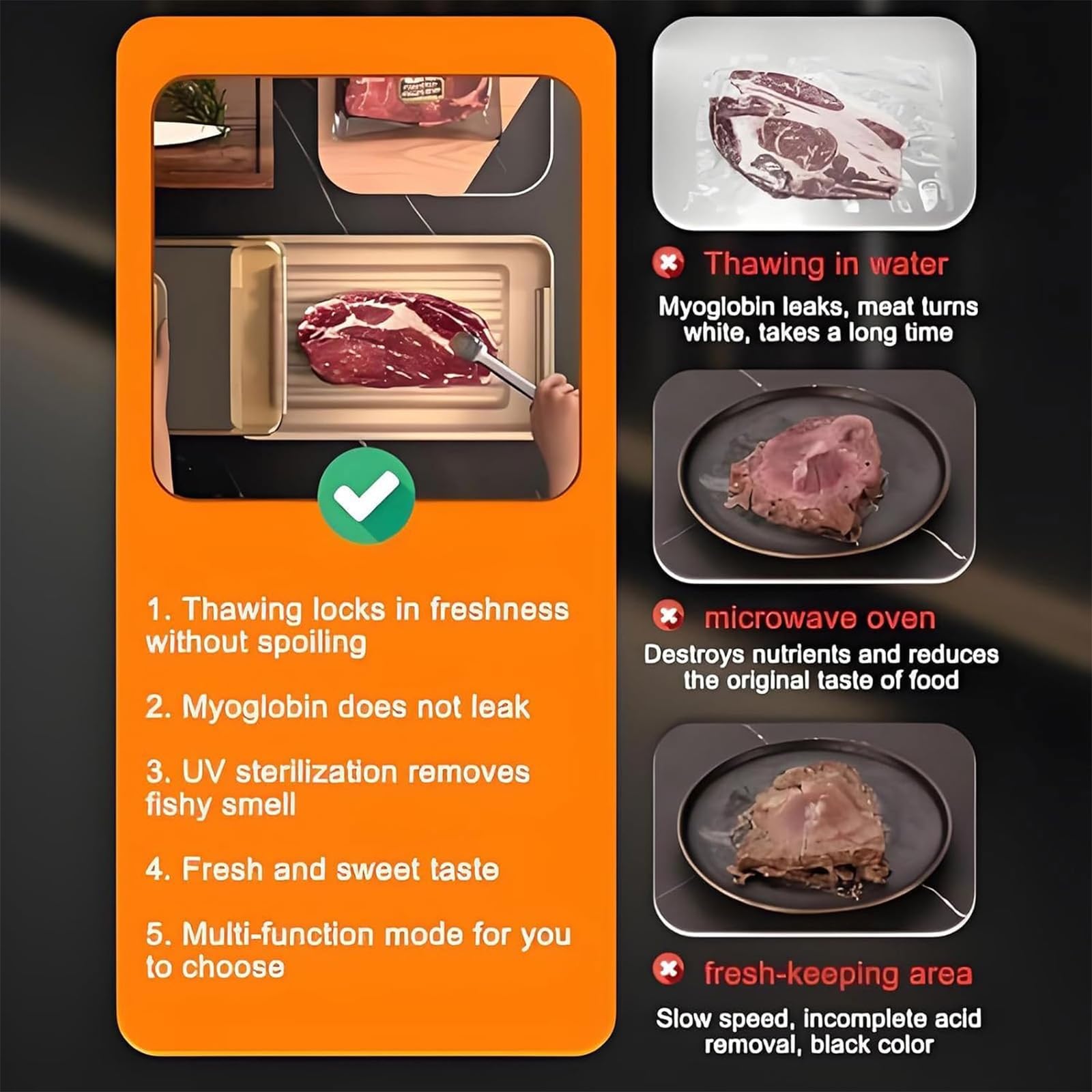 Scongelatore elettrico da 100 W per carne surgelata, grande capacità di 19 l, con timer, velocità della ventola e controllo della temperatura per bistecche, pollo e scongelamento dei frutti di mare