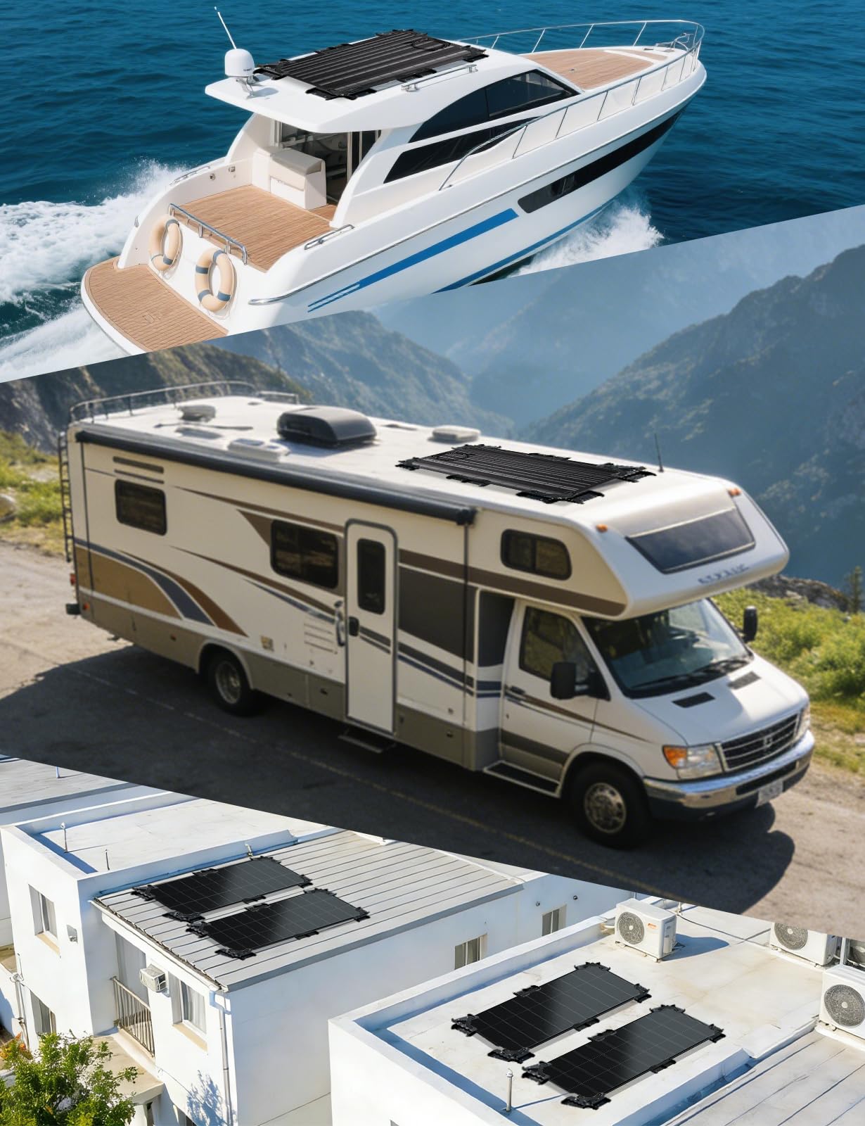ECO-WORTHY Support Panneau Solaire avec Construction de Refroidissement Suspendue, Installation Rapide, Compatible avec Les modules flexibles et en Verre de Moins de 200 W, Convient pour le Camping