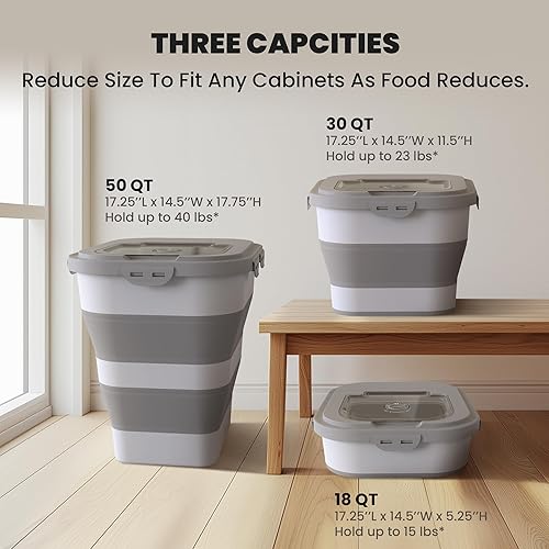 Miniatura 5 de Contenedor hermético de almacenamiento de alimentos para perros de 35 a 40 libras, contenedor plegable de comida para perros con tapa, ruedas