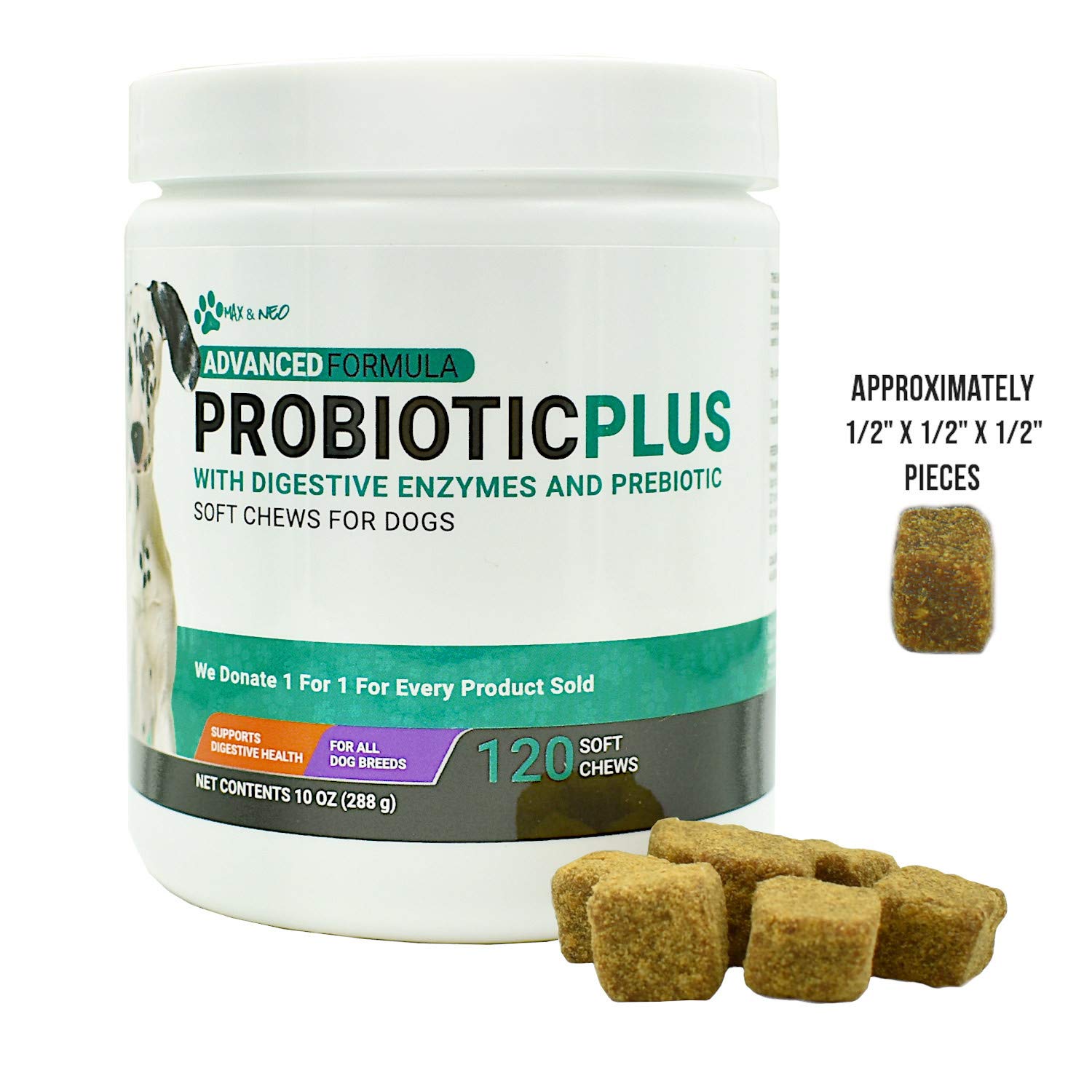 Max and Neo Probiotics Plus Soft Chews for Dogs with Digestive Enzymes and Prebiotic - We Donate 1 for 1 to Dog Rescues for Every Product Sold