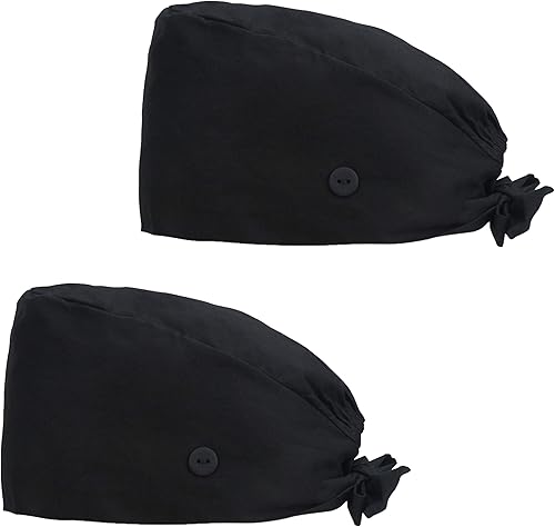 QBA Gorra de trabajo ajustable con botón, gorro de trabajo de algodón, banda elástica para atar en la espalda, para mujeres y hombres, talla única