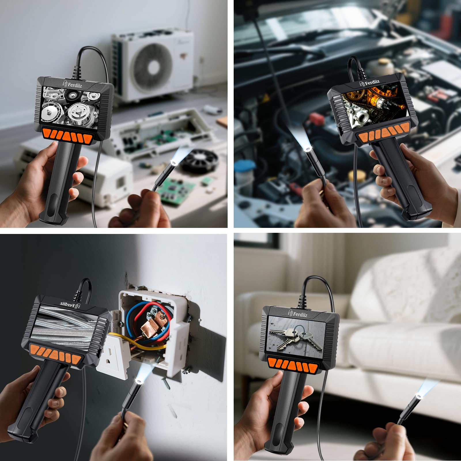 4,3" IPS Endoskopkamera mit Licht 1080P HD - IP67 Wasserdichte Inspektionskamera & Rohrkamera mit 8 LEDs, 5m Halbstarre Sonde für Auto, Rohre, Haushalt, Kein WLAN/App Nötig | Rohrkamera mit 8 LEDs, IP67 Wasserdichte Inspektionskamera, Halbstarre Sonde, Fü