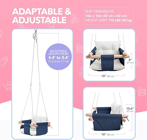 Miniatura 5 de CaTeam - Columpio de lona para bebé, silla colgante de madera con cinturón de seguridad, columpio duradera para bebé, columpio para exteriores e