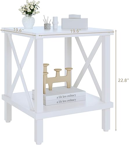 Miniatura 3 de MLBZ16W - Mesa auxiliar grande de estilo industrial, mesa auxiliar de madera con acento en X de metal con estante de almacenamiento para sala de