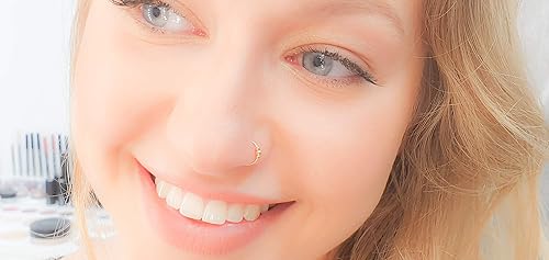 Vista 41 de Gold Nose Ring - Thin Tiny White Opal 24 Gauge Nose Hoop Rings -14k Gold Filled Smooth Comfortable Nose Piercing Jewelry For Women - Gift Ready
