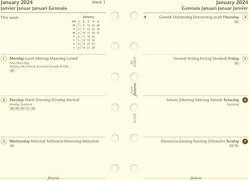 Miniatura 3 de Filofax Recambio de diario de calendario, tamaño de bolsillo, semana a vista, papel crema de algodón, sin rayas, multilingüe cinco idiomas, 2024