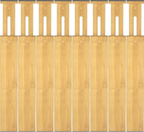 Miniatura 8 de Ryqtop - Organizadores divisores de bambú para cajones, organizador de cajones de cocina, divisor de cajones ajustable para ropa, cocina, aparador,