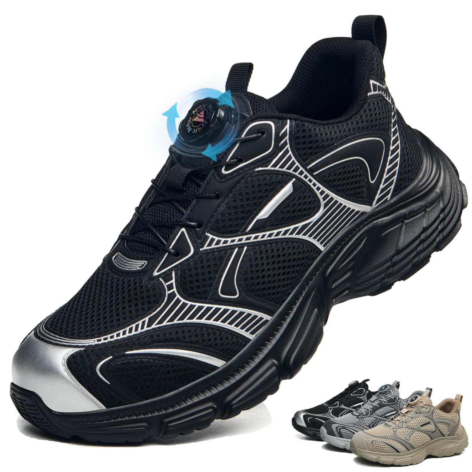 Zapatos de Seguridad para Mujer Hombre Zapatillas Trabajo con Punta de Acero 36-46 EU Ligeros Transpirable Antideslizantes Comodo con Hebilla Giratoria
