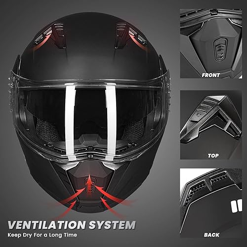 Miniatura 4 de ILM Casco modular de cara completa para motocicleta con visera doble para adultos, luz trasera LED opcional, aprobado por el DOT