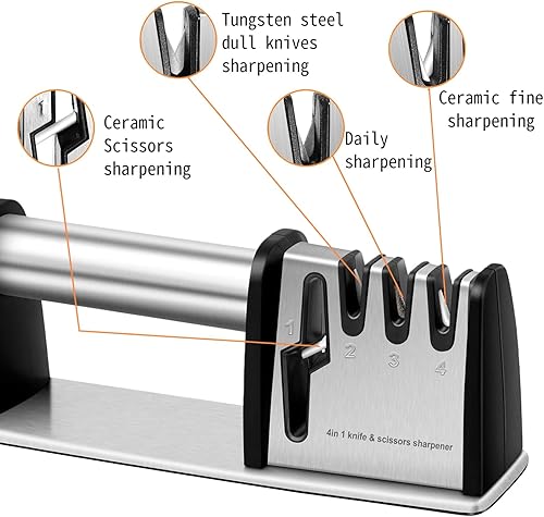 Miniatura 2 de Afilador de cuchillos y tijeras, 4 en 1 sacapuntas de cuchillos manuales, afilador de cuchillos de cocina adecuado para cuchillos de frutas y