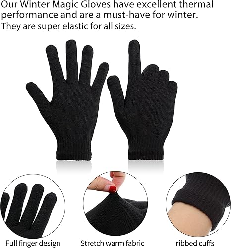 Miniatura 3 de SATINIOR Guantes mágicos de invierno unisex, guantes de punto elásticos para dedos completos, guantes cálidos para hombres y mujeres deportes