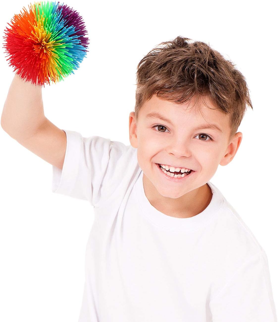 2 Pieces Large Monkey Stringy Balls 4.5 Inch Large Sensory Fidget Stringy Balls Soft Rainbow Pom Bouncy Stress Balls with Storage Bag, Multicolor (4.5 Inch, 2 Pieces)