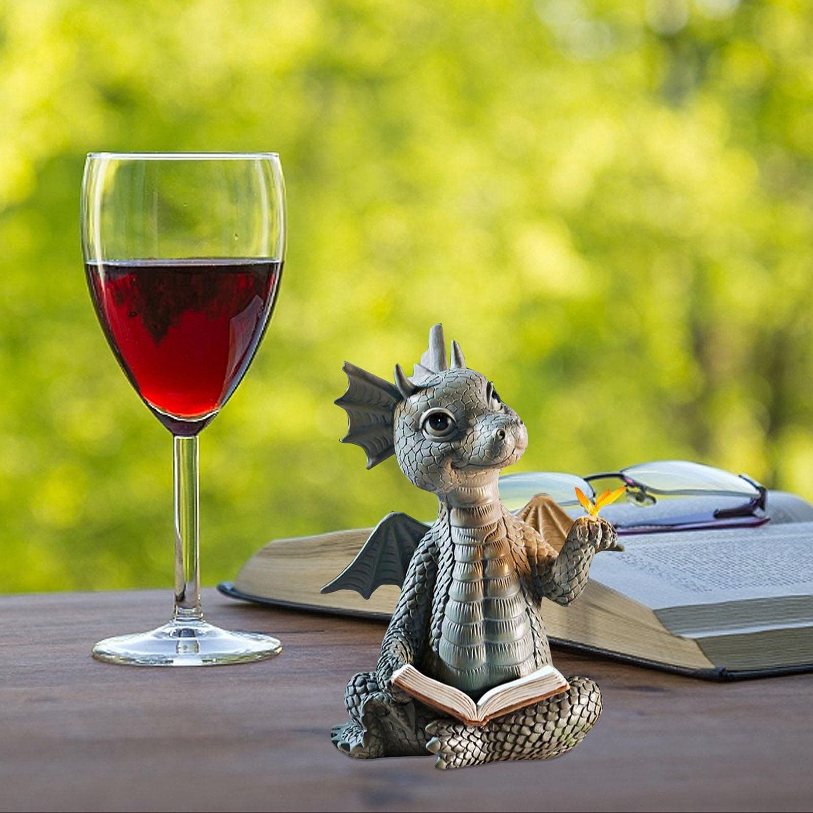 Cyrank Drachen Figur – Niedliche Baby-Drachen Lesebuch Statue, Harz, Ca. 10 X 9 X 6,3 Cm
