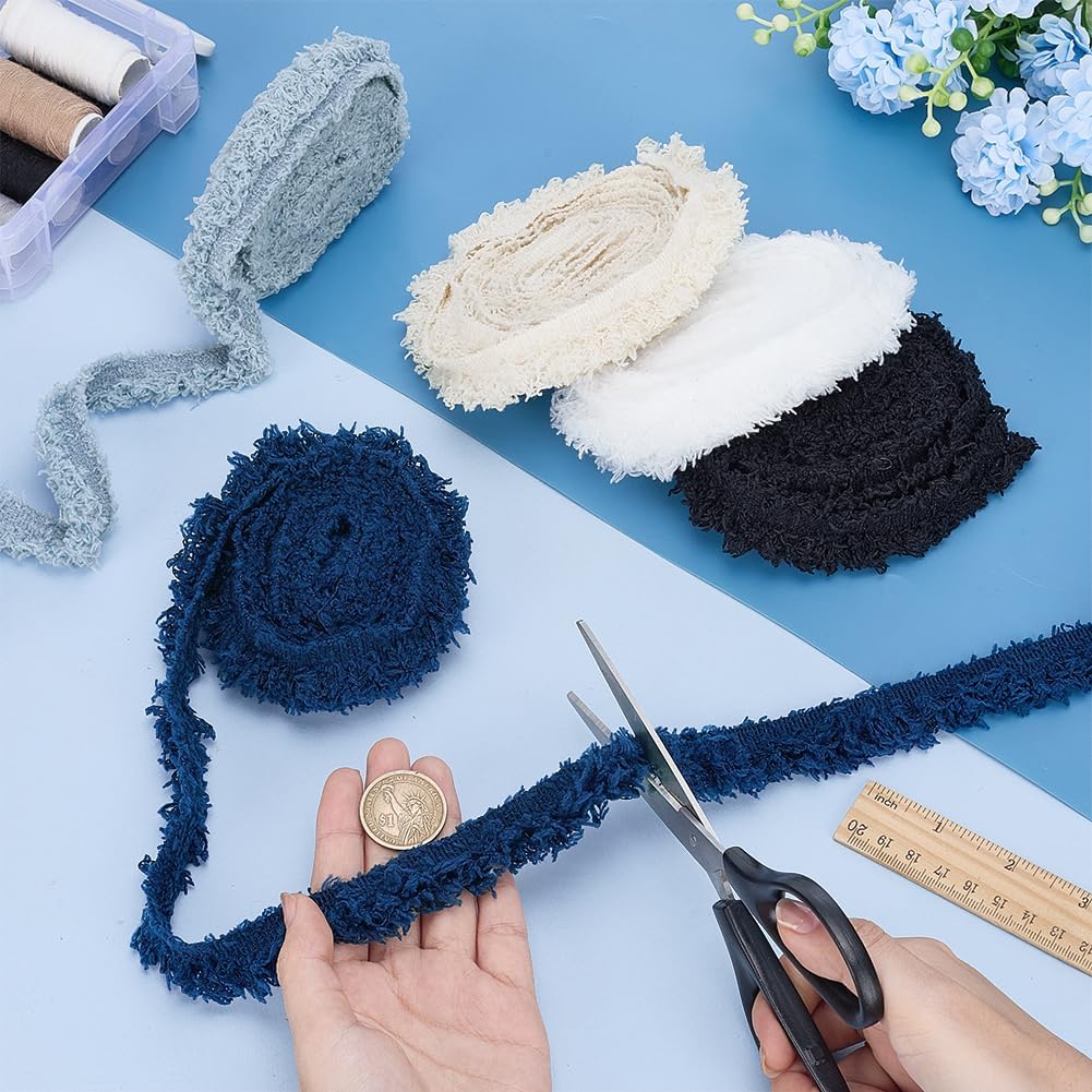 PH PandaHall 15 Yards 5 Colors Denim Fabric Ribbon 20mm Wide Fringe Trim Polyester Frayed Edge Trim for DIY Crafts Sewing Garment Projects Gift Wrapping Christmas Birthday Home Decor