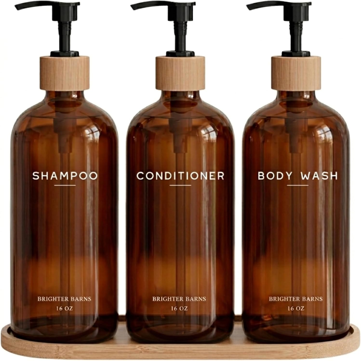White Shampoo and Conditioner Dispenser Set by Brighter Barns - Shower Dispenser - Shampoo Conditioner Body Wash Dispenser with Pump - Shower Soap Dispenser for Bathroom Decor, Hotel, Airbnb (White)