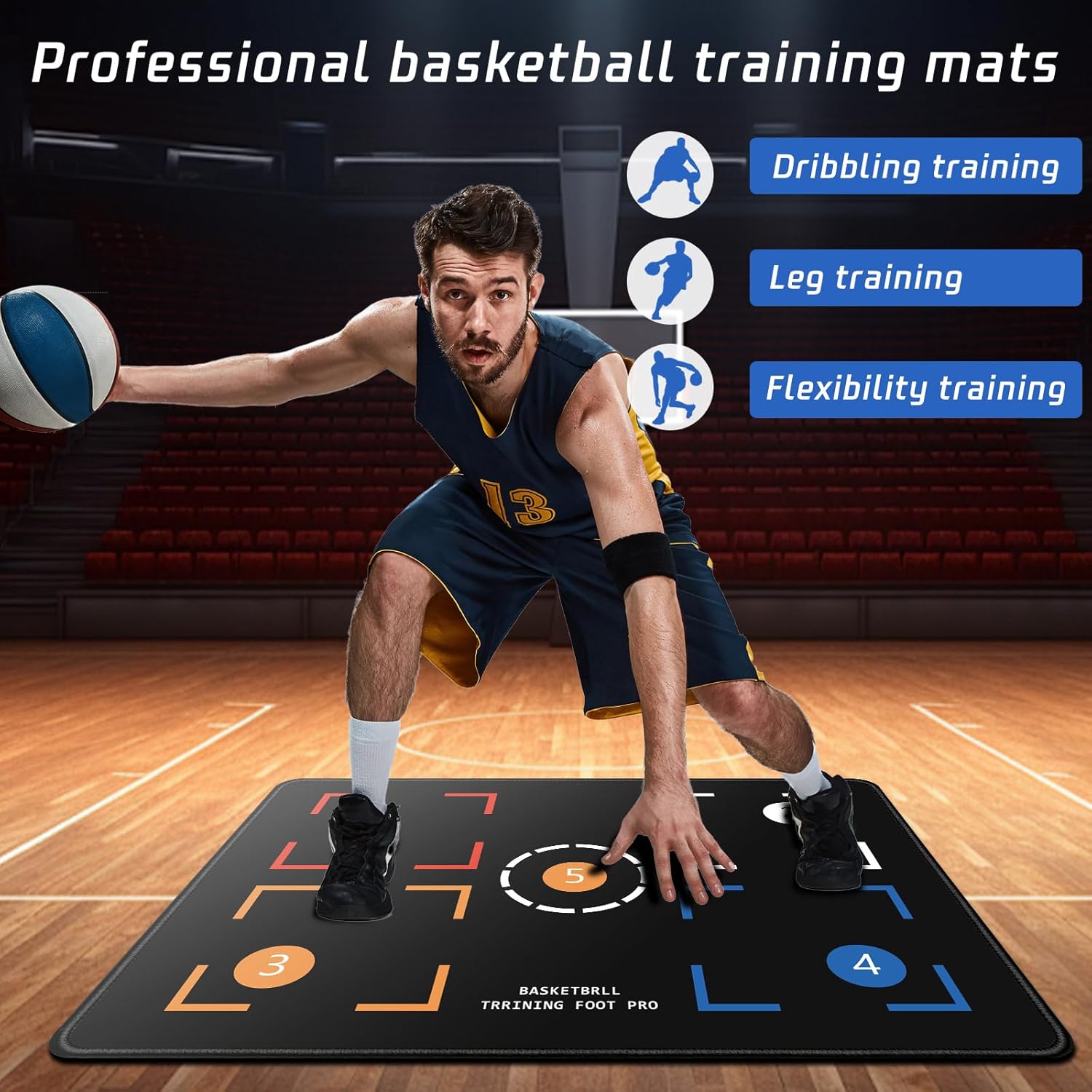 Portable Basketball Footwork Training Mat, Agility Footstep Training Mat, Basketball Pads for Training All Levels, Non-Slip Silent Equipment for All Ages to Improve Speed, Strength and Coordination