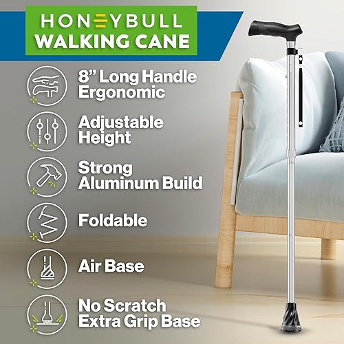 Miniatura 2 de HONEYBULL Walking Cane for Men & Women  Foldable, Adjustable, Lightweight Cane with Air Cushion Tip for Stability & Ergonomic Grip, Heavy Duty