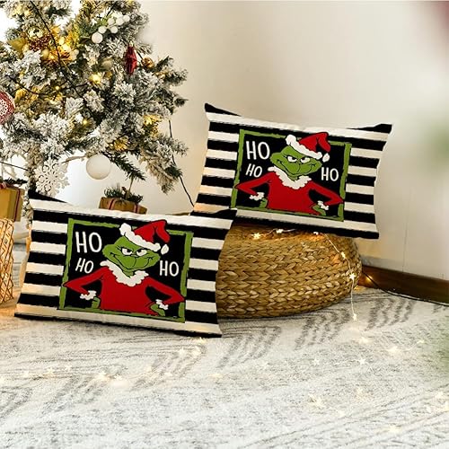 Miniatura 3 de RABUSOFA Fundas de almohada del Grinch de 12 x 20 pulgadas, fundas de almohada decorativas de Navidad del Grinch, fundas de cojín lumbar de rayas