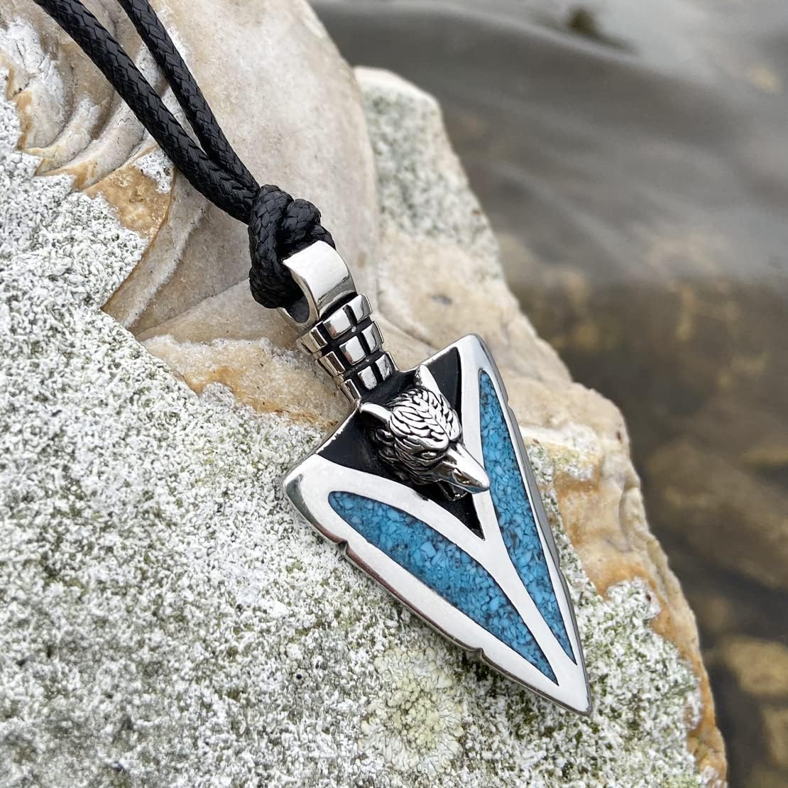 Magic Human Arrowhead Necklace - Howling Wolf Necklace - Stainless Steel Jewelry - Spearhead Protection Amulet - Cool Necklaces for Men and Women - Wolf Tooth Pendant