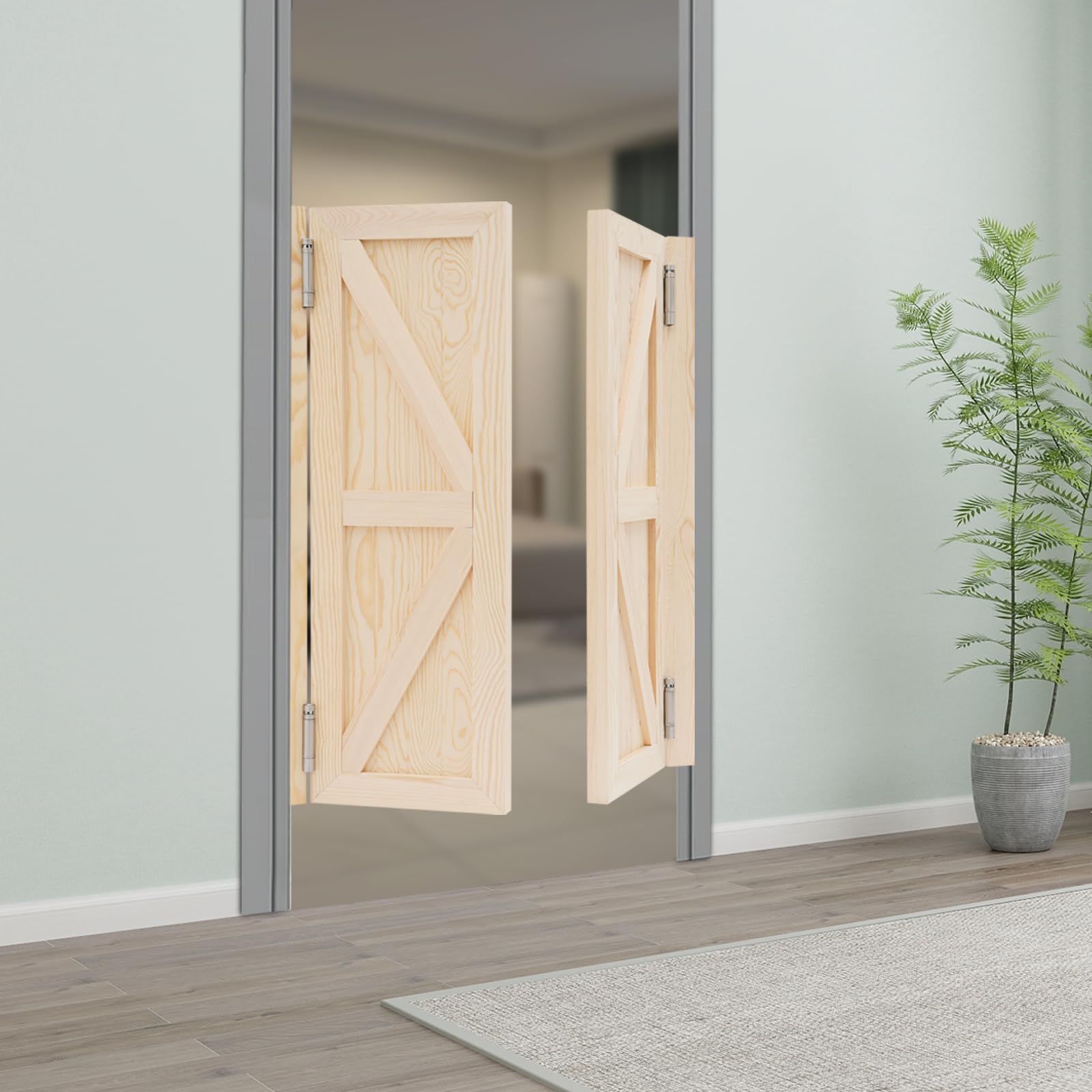 Lot de 2 portes battantes, porte à lamelles en bois de pin, 70 x 90 cm, kit complet de portes de salon, retour automatique de porte, portes de bar, portes à charnière, portes battantes en bois massif
