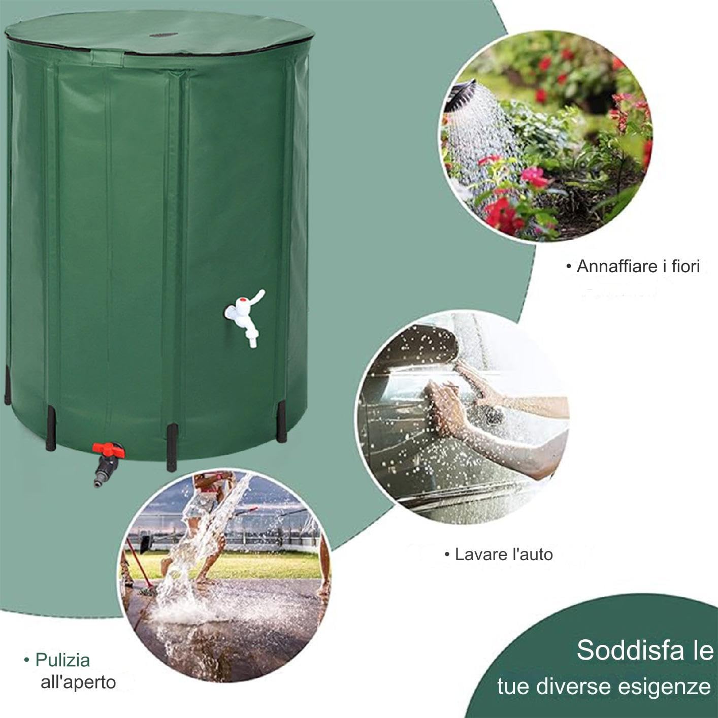 Caña de recolección de agua - barril de lluvia plegable de PVC de 26 | galones, colector de agua de lluvia portátil con filtro Spigot y kit de desbordamiento | Tanque de almacenamiento de agua r