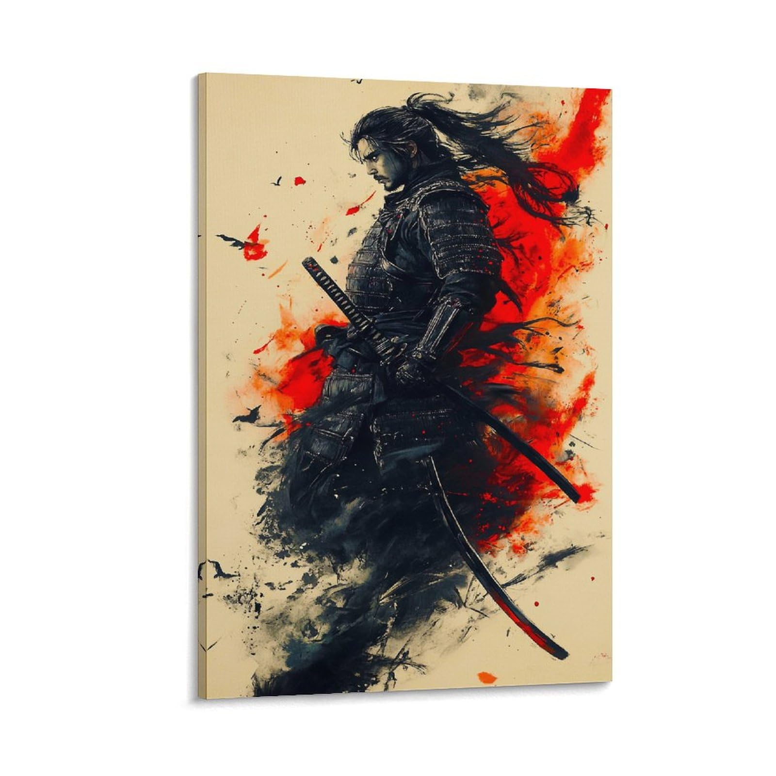 Riavbaodg Frame-Style-1-1 Japanese Samurai Wall Decor Poster Samurai Canvas Prints Picture Modern Canvas Art Picture Wall Hanging For Living Room Bedroom Home Decorations 20X30inch(50X75cm)