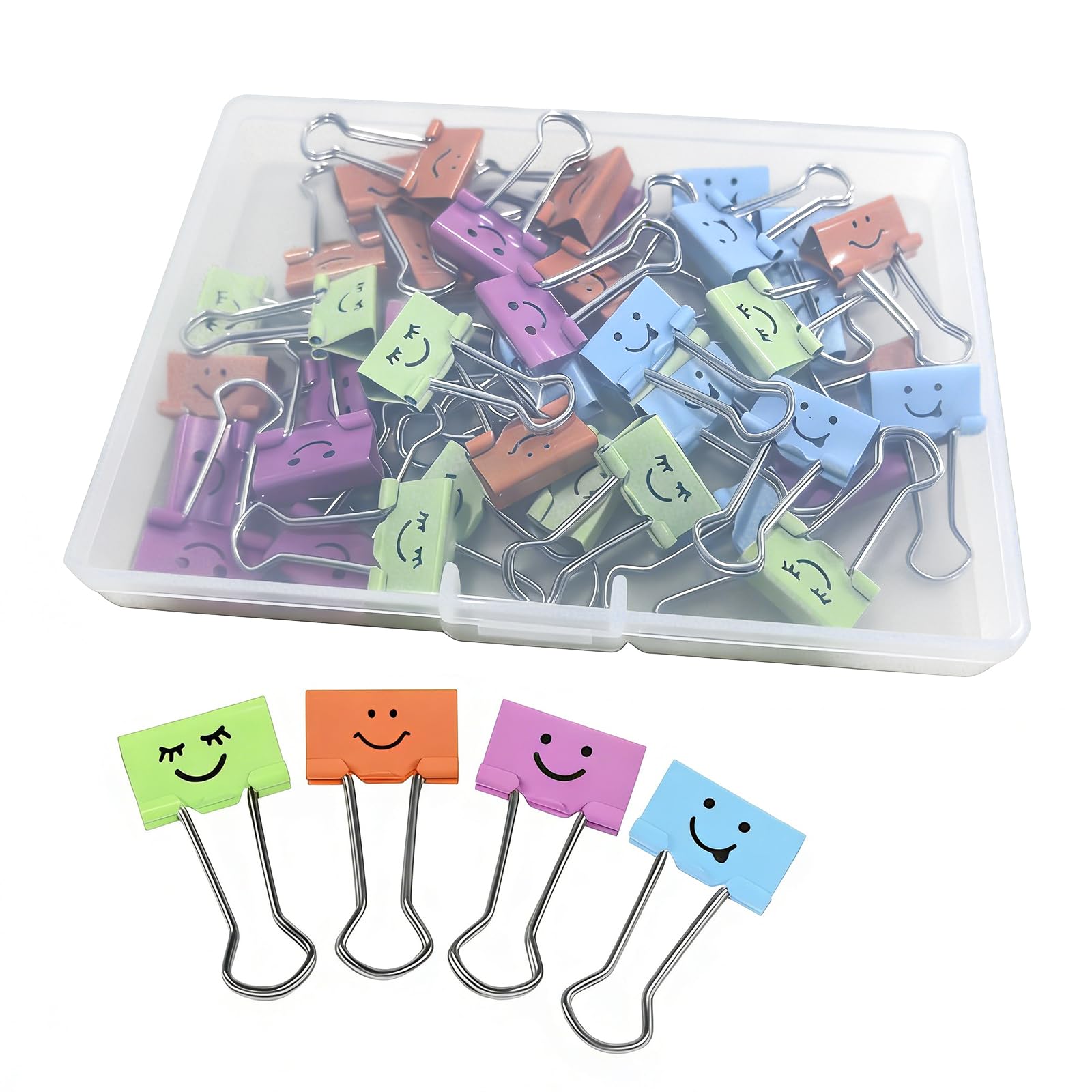 Oavie 40 Pcs Smiley Face Binder Clips, 19mm Mini Foldback Clips for Paper, Cute Assorted Colours Metal Document Clamps, Novelty Office Stationery & School Supplies for Kids Teachers