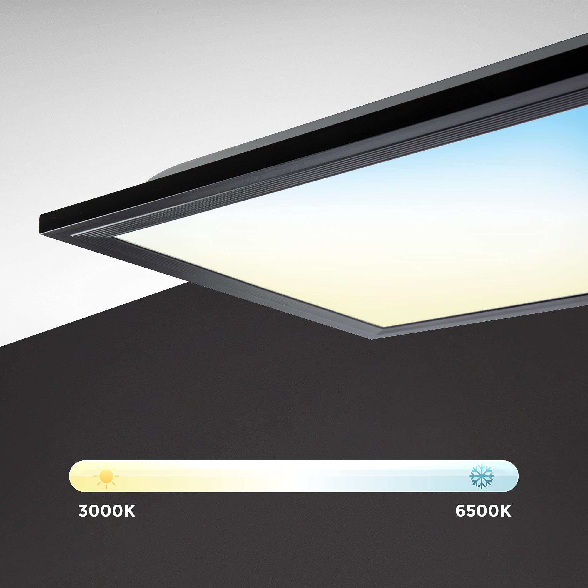 B.K.Licht - Pannello LED con telecomando, piatto, regolabile da bianco caldo a bianco freddo, pannelli led, pannelli led soffitto, pannelli luminosi LED, luce pannello led, 100x25x6,5 cm, nero