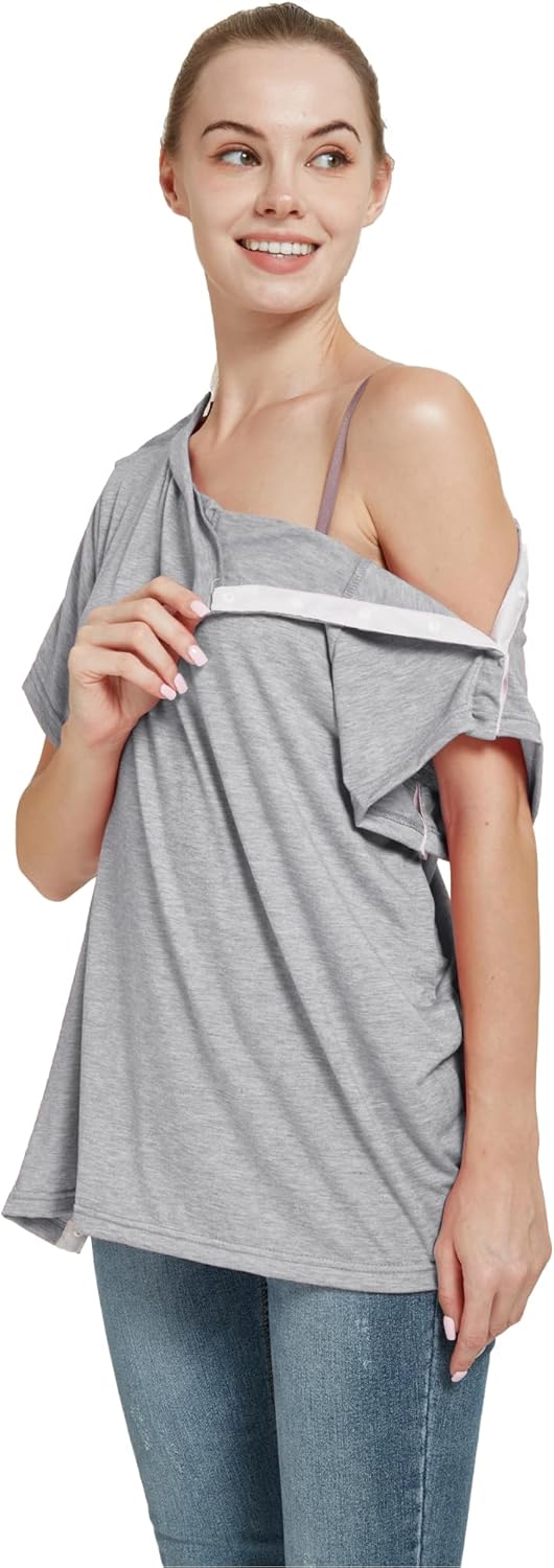 Post Shoulder Surgery Shirt, Women's Short Sleeve Shirt with Premium Snap, Chemo Clothing - Image 2