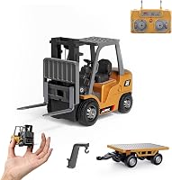 BRRRRT 1/64 Alloy RC Forklift Toy - 2-in-1 Transformable Mini Remote Control Truck with Crane Hook, 8CH Proportional Control, Rechargeable for Kids 4+