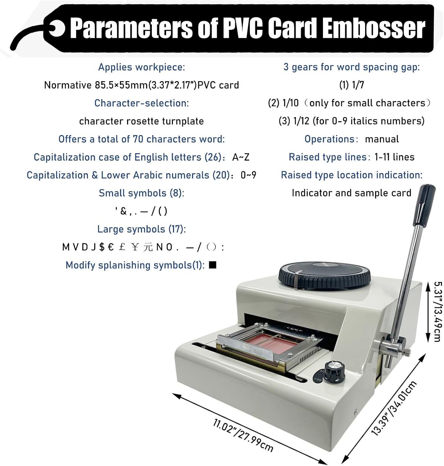 PVC Card Code Printer PVC Card Embosser Manual Embossing Stamping Machine for PVC Card (72 Characters)