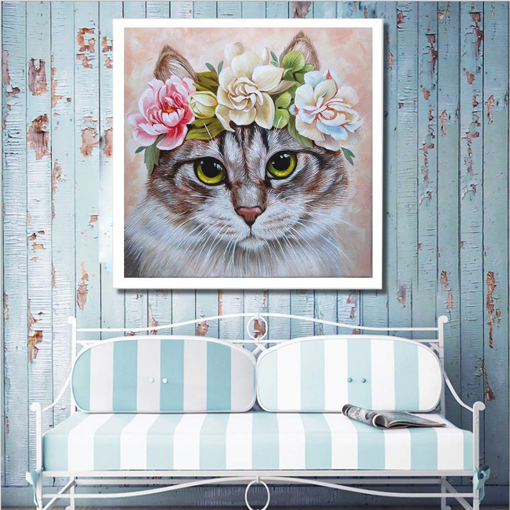 HEIBAGO Diamond Painting Katze Im Springbrunnen – 5D DIY Set, 30x40 Cm, Mit Extra-Diamanten