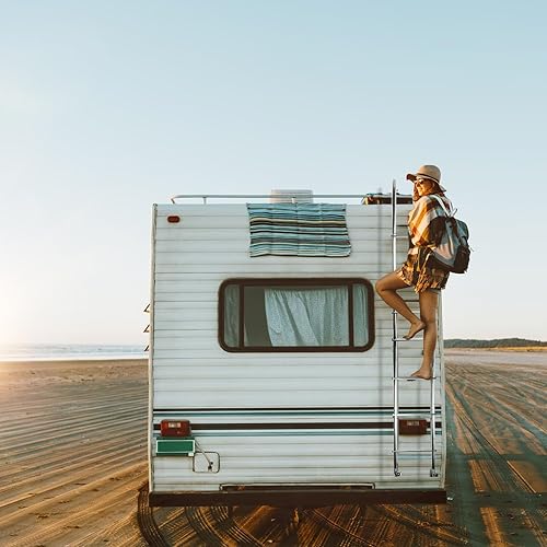 Miniatura 7 de OUTPRIZE Escalera universal exterior para caravana, escalera de aluminio para remolque de viaje, capacidad de 250 libras