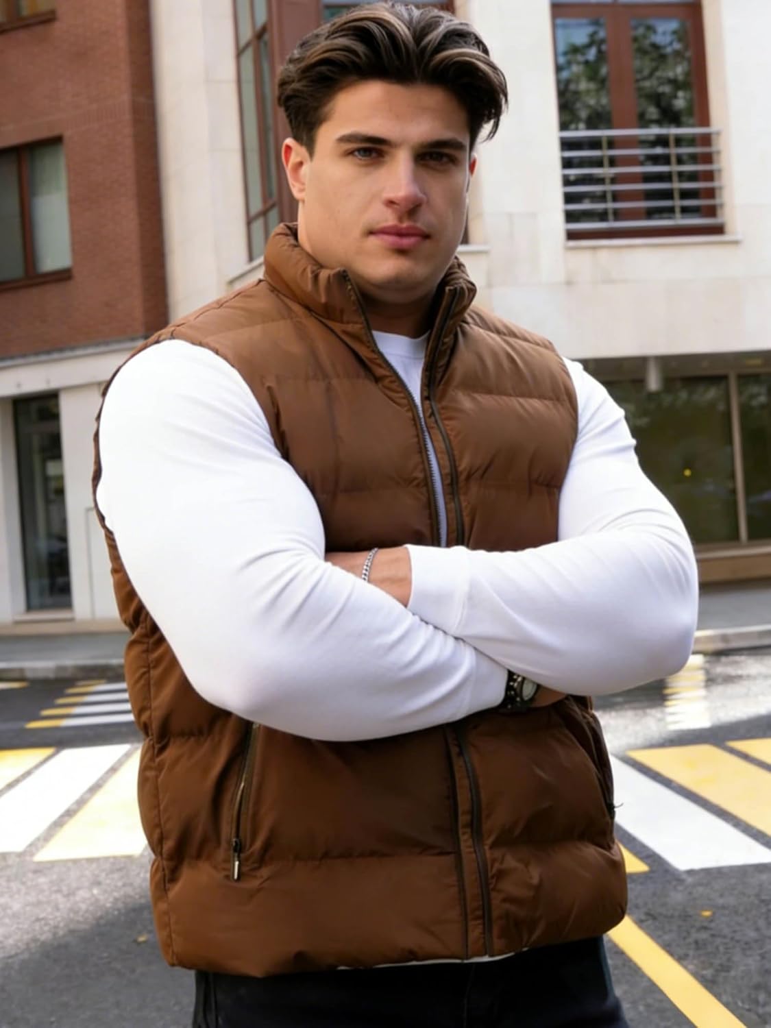 Men's Puffer Vest Winter Sleeveless Lightweight Jacket Outdoor Warm Zipper Outerwear Vests - Image 3