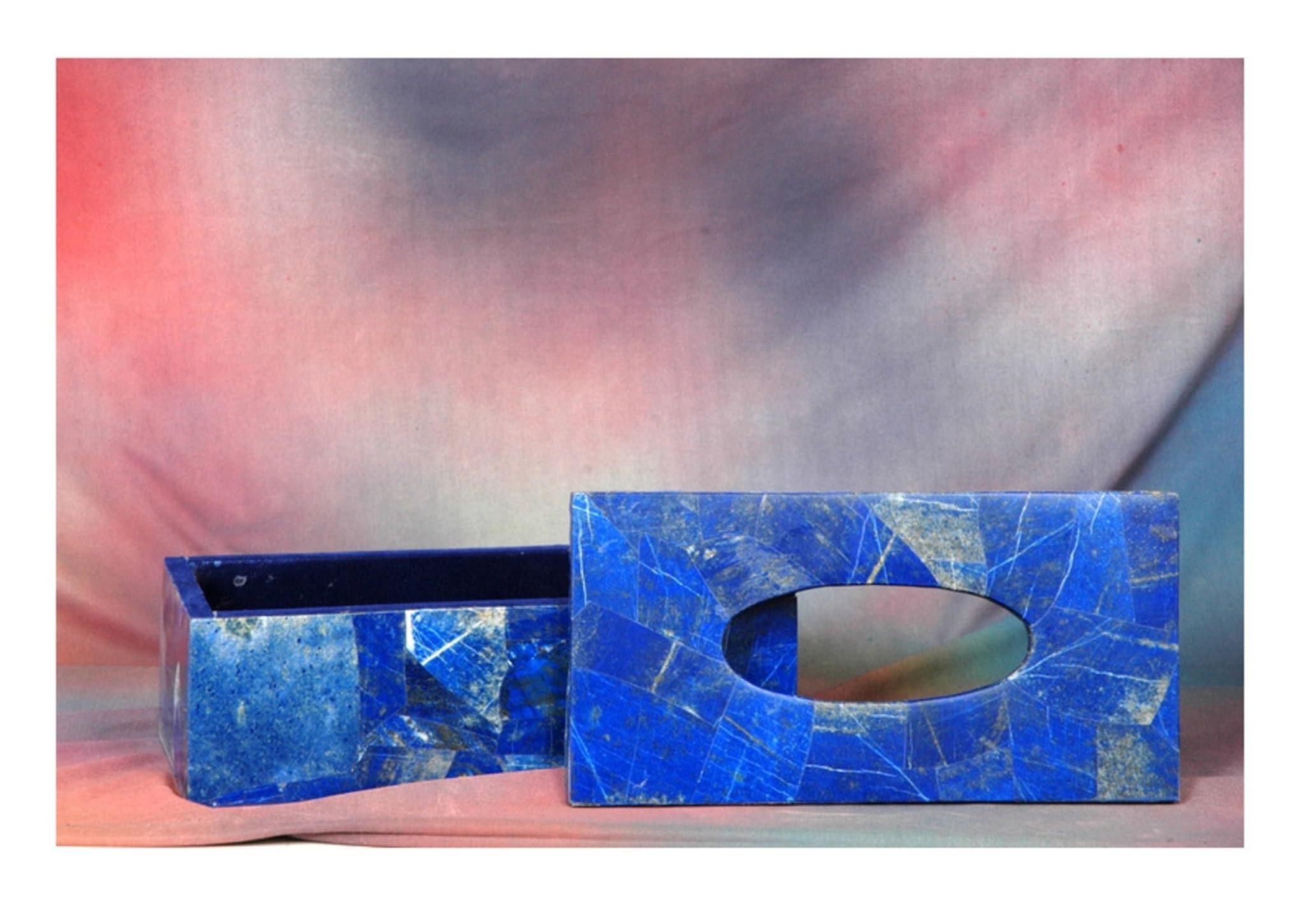 Boîte à mouchoirs en pierre lapis-lazuli rectangulaire 22,9 x 12,7 cm