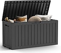 Vista 14 de Mars Villa Caja de almacenamiento para exteriores de 31 galones, contenedor de almacenamiento de resina impermeable, resistente a la intemperie y a