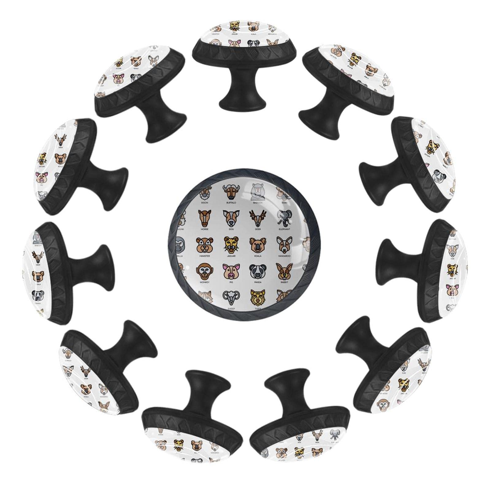 Boutons de tiroir animaux pour commode enfant et crèche - Lot de 12 poignées rondes 35 mm