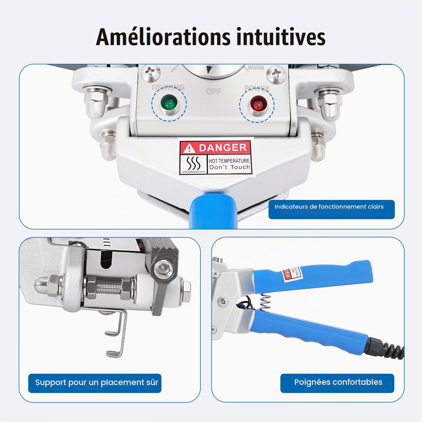 Scelleuse Thermique Professionnelle 300W - 30-250°C Réglable,220V EU Scelleuse à chaleur directe Cachetage,pour Alimentaire/Emballage(Bleu)