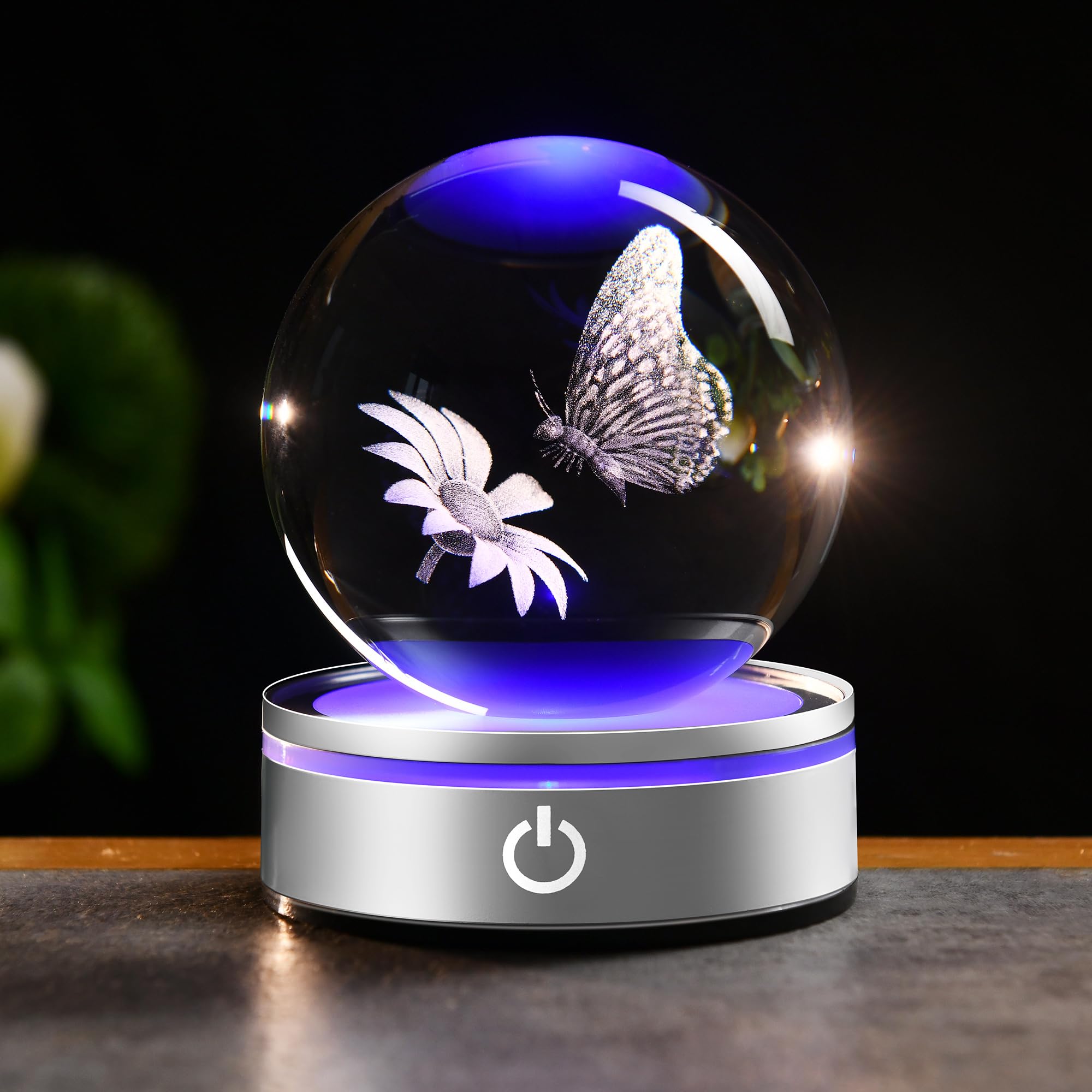 IFOLAINA 3D Butterfly Crystal Ball Decor Lamp Gifts Ideas for Mom Her