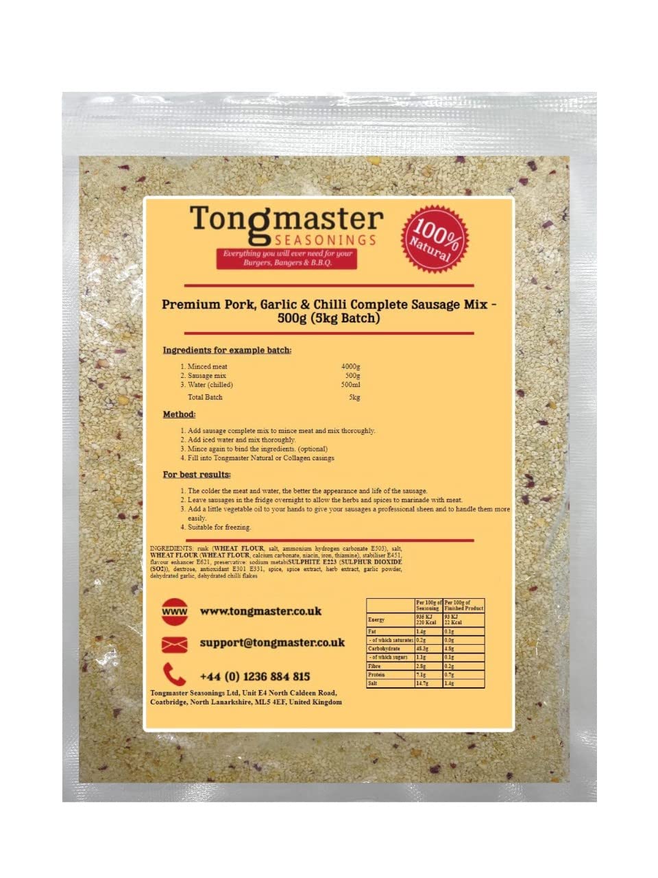 Premium Pork, Garlic & Chilli Complete Sausage Mix - 500g (5kg Batch)