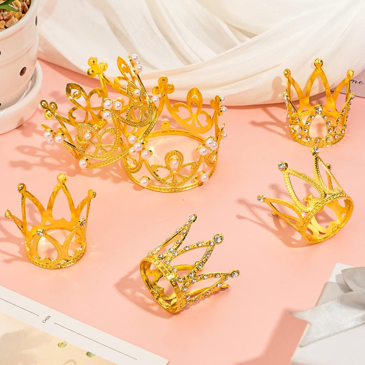 15Pcs Mini Crowns Cake Topper for Flower Bouquets (Gold） image 4