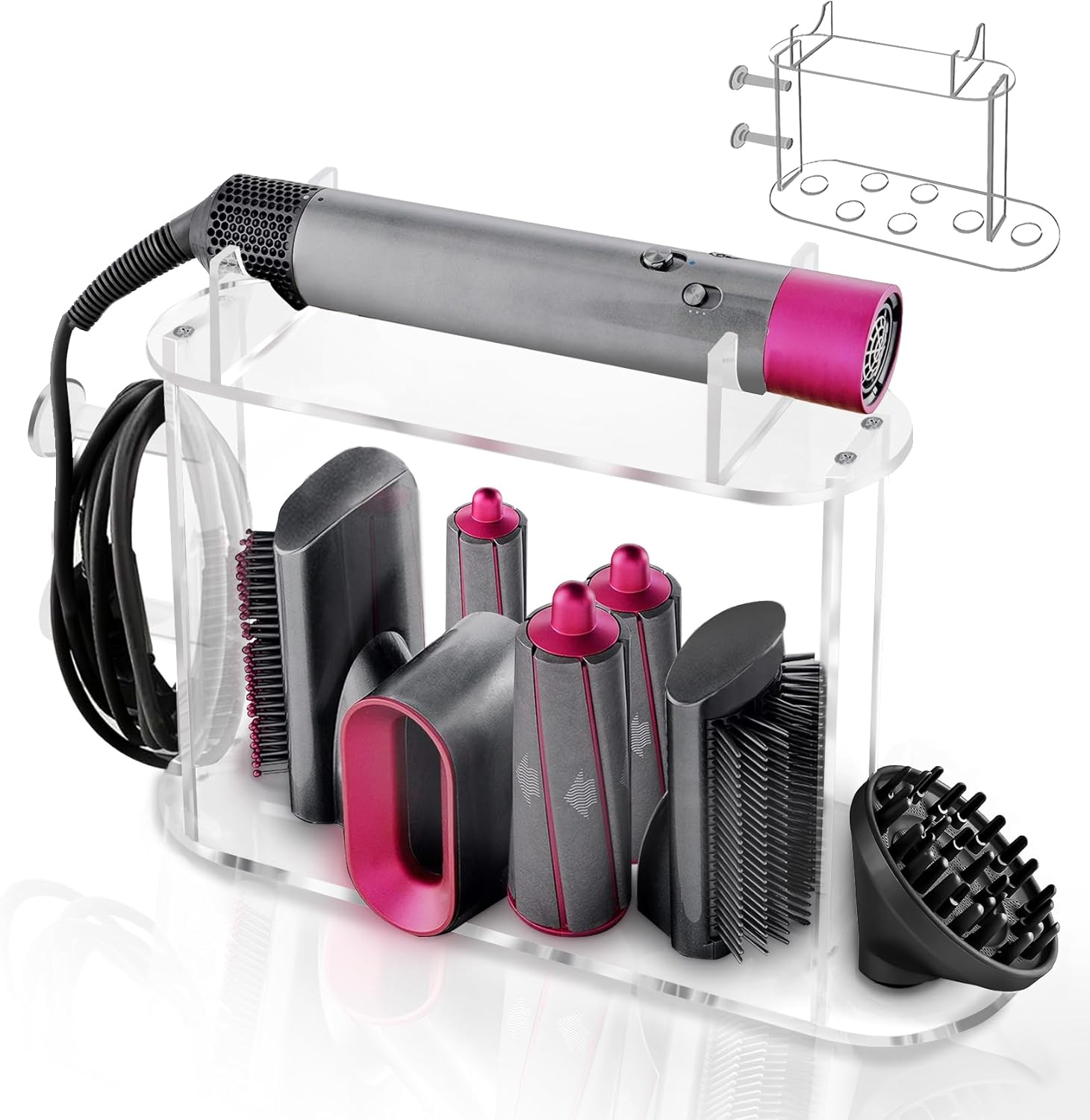 Upgraded Airwrap Storage Stand Use for Dyson Airwrap Attachments, 7-Hole Storage Holder Stand Compatible with Dyson Airwrap, Acrylic Airwrap Accessories Organizer, for Bathrooms and Makeup Table