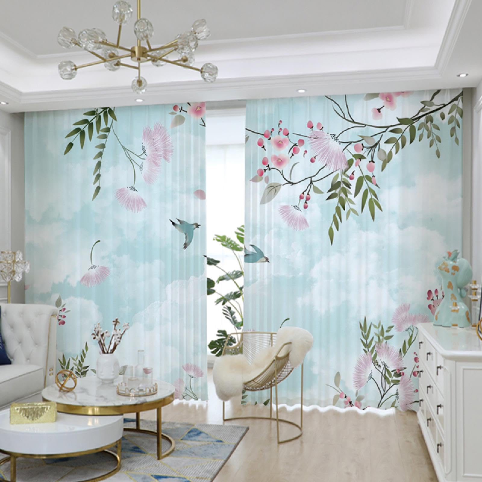 Rideau opaque occultant fleurs roses 2 panneaux pour fenêtre de chambre
