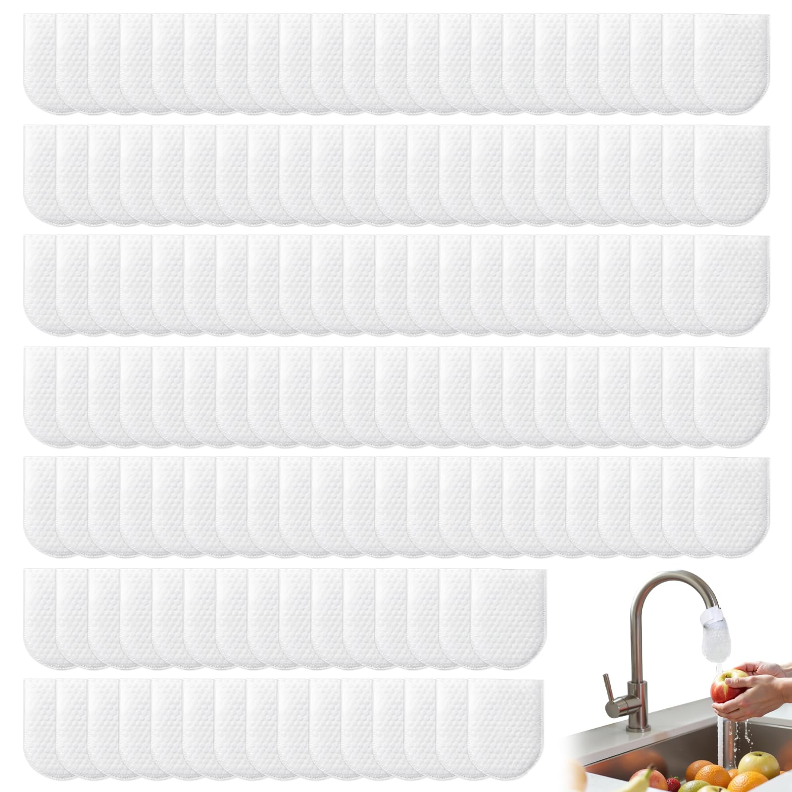 154 Pcs Faucet Cotton Filter for Fresh Filtered Water with 14pcs Securing Straps, Splash-Proof Non-Woven Material for Filtering Tap Water Groundwater Filters Rust Silt and Impurities