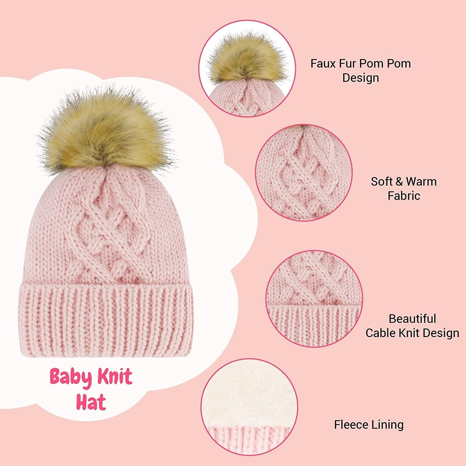 Baby Beanie and Mitten Set & Toddler Winter Hat Boy Girl Fleece Lined for Newborn Infant 0-6, 6-12, 12-24 Months - Image 4