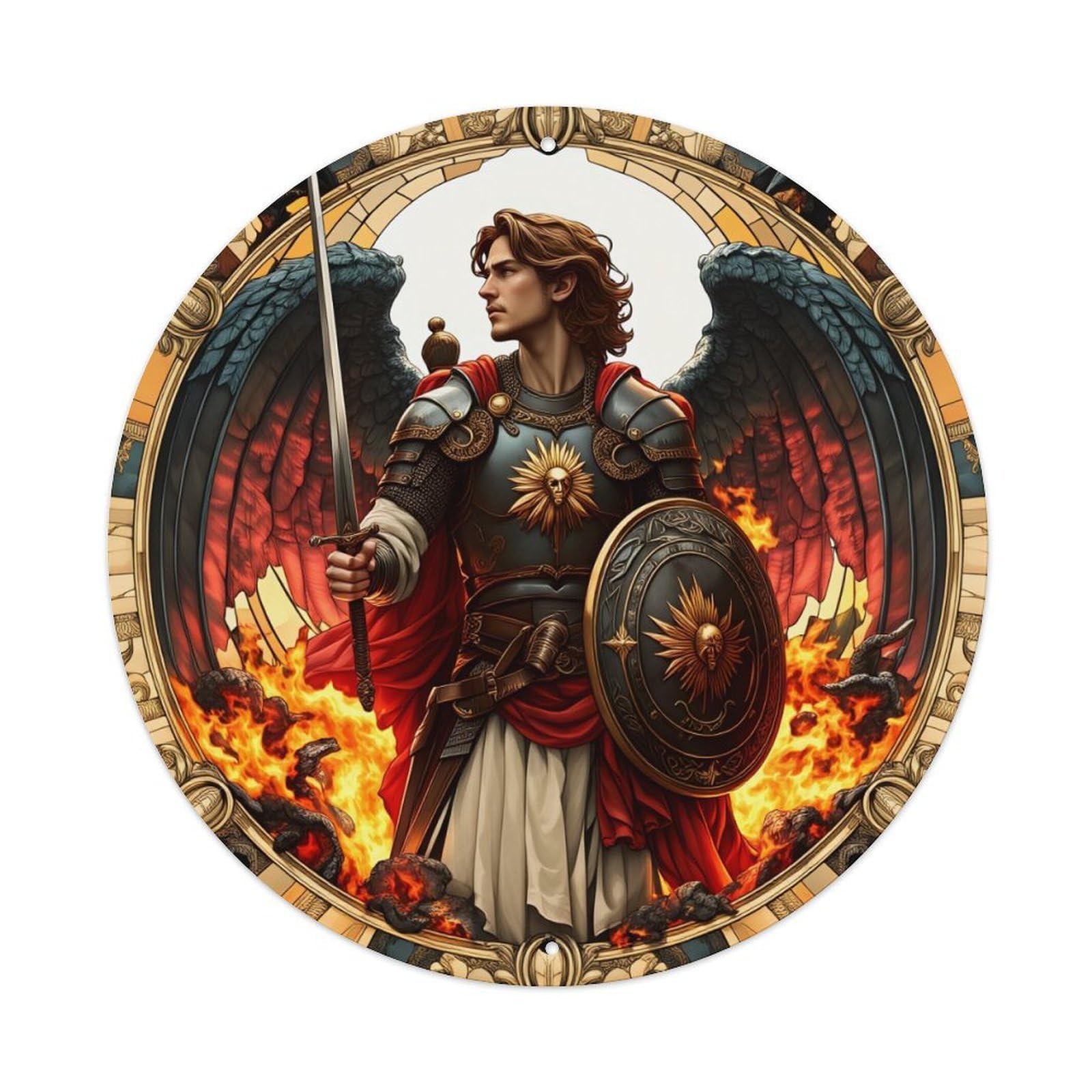 Angel Warrior With Sword And Shield Metal Tin Sign Plaque