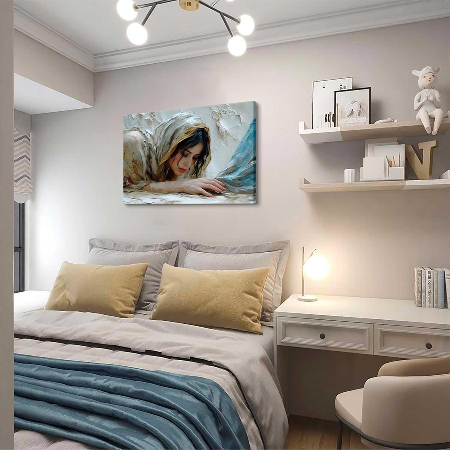 Jesus Heals The Girl Wall Art Woman Touches The Hem Of Jesus'Skirt Wall Decor picture religion Bible Stories Canvas Poster print Artwork for Christian bedroom Living Home Decor 16x24in Wrapped Canvas