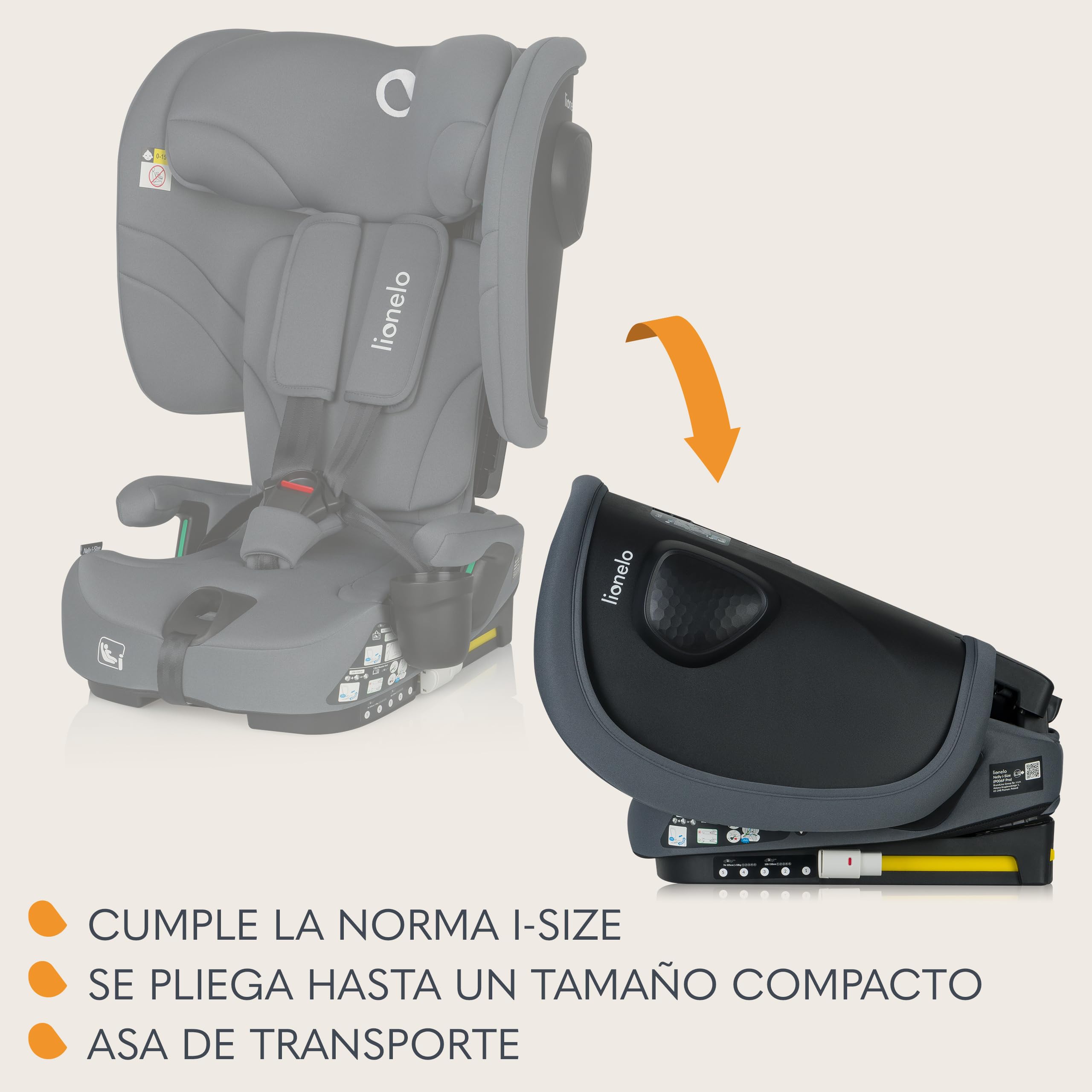 LIONELO NELLY I-SIZE Silla de Coche Para Bebé Plegable 76-150 cm (aprox. de 15 meses a 12 años) Grupo 1 2 3 Fijación Trasera ISOFIX y Cinturón TT, Protección Lateral, Reposacabezas y Respaldo Ajustabl | Instalación ISOFIX, correa superior, reposacabezas a