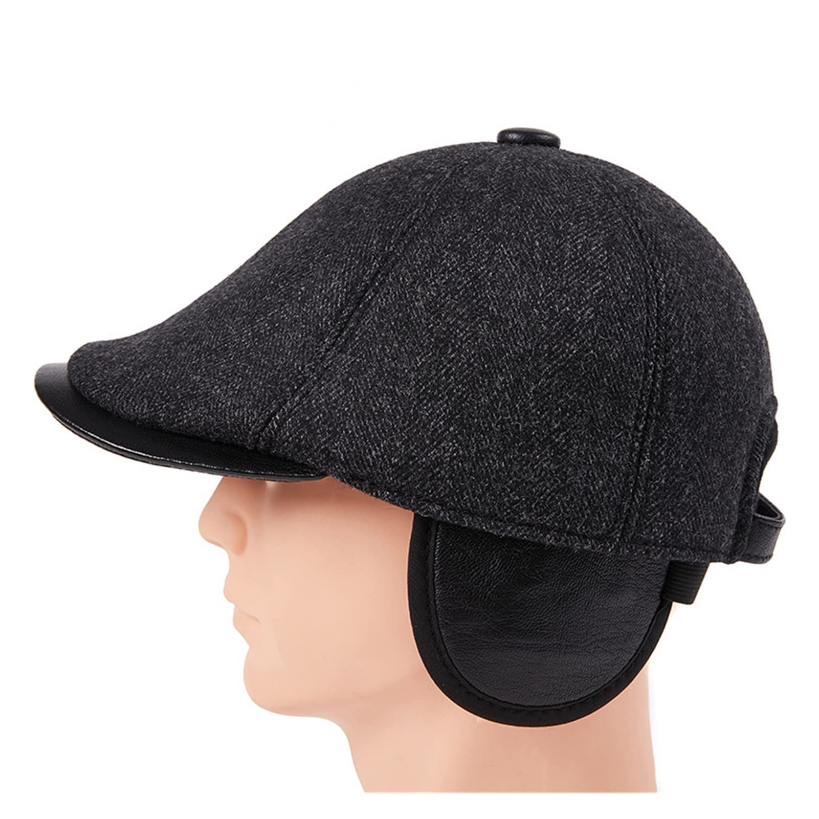 Męska zima kapelusz Herringbone Beret Hat Patchwork Ciepłe Earfaps Płaska czapka Retro Newsboy