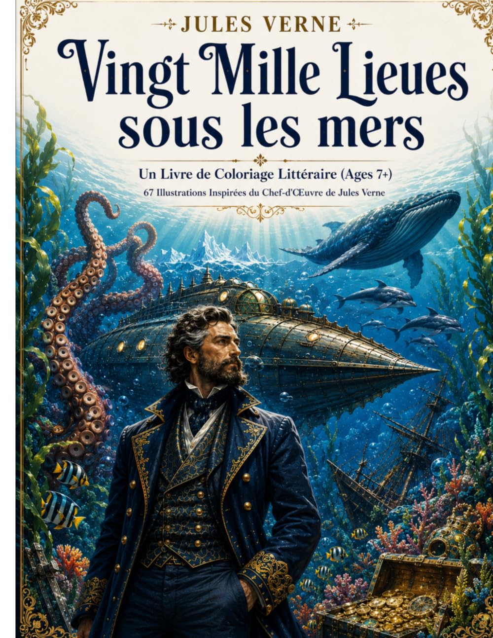 Vingt Mille Lieues sous les mers : Un Livre de Coloriage Littéraire (Ages 7+): 67 Illustrations Inspirées du Chef-d'Œuvre de Jules Verne (Literary Coloring Books for Adults & Teens)